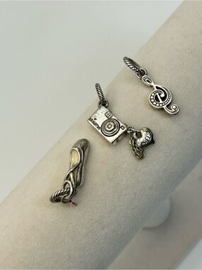 Brighton Dance, Camera, Music Note Charms Qty 3 Silver Plated Vintage Patina